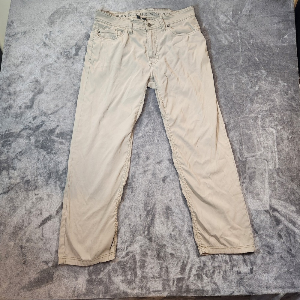 PrAna Pants Mens 34x30 Beige Brion Slim Hiking Performance Stretch Water Resist